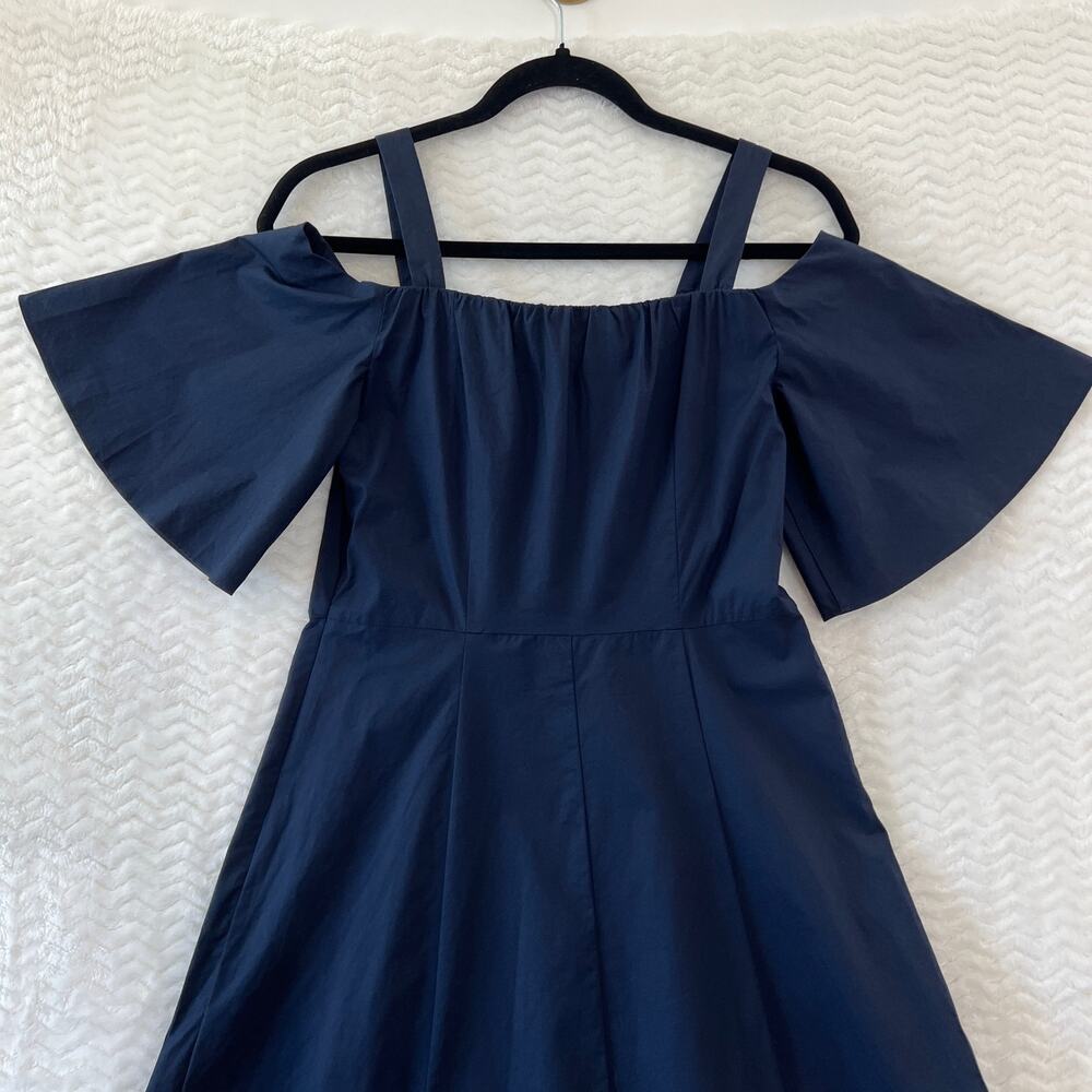 Tommy Hilfiger Navy Blue Off Shoulder Feminine Old Money Midi Dress Womens Small - Picture 9 of 14